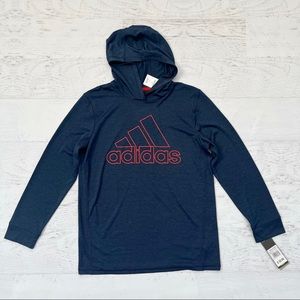 NWT Boys Navy and Orange Adidas Dri Fit Logo T Shirt Hoodie